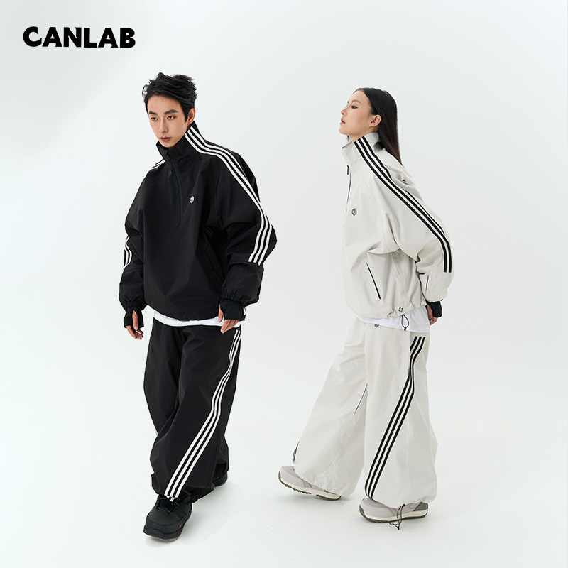 Canhop Canned Ski Suit Set Black and White Stripes Unisex Professional Waterproof Taped Pants Jacket 25 New Models