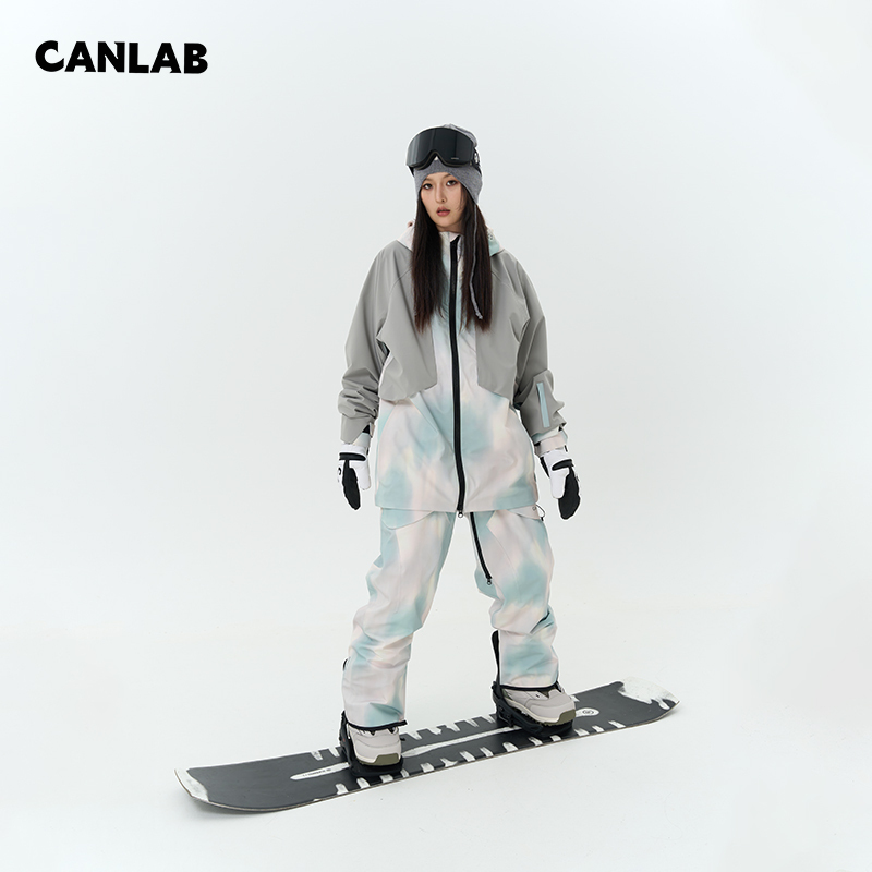 Canlab Canned Ski Suit Set Jacket Striped Men's and Women's Professional Waterproof Taped Pants Jacket 25 New Models