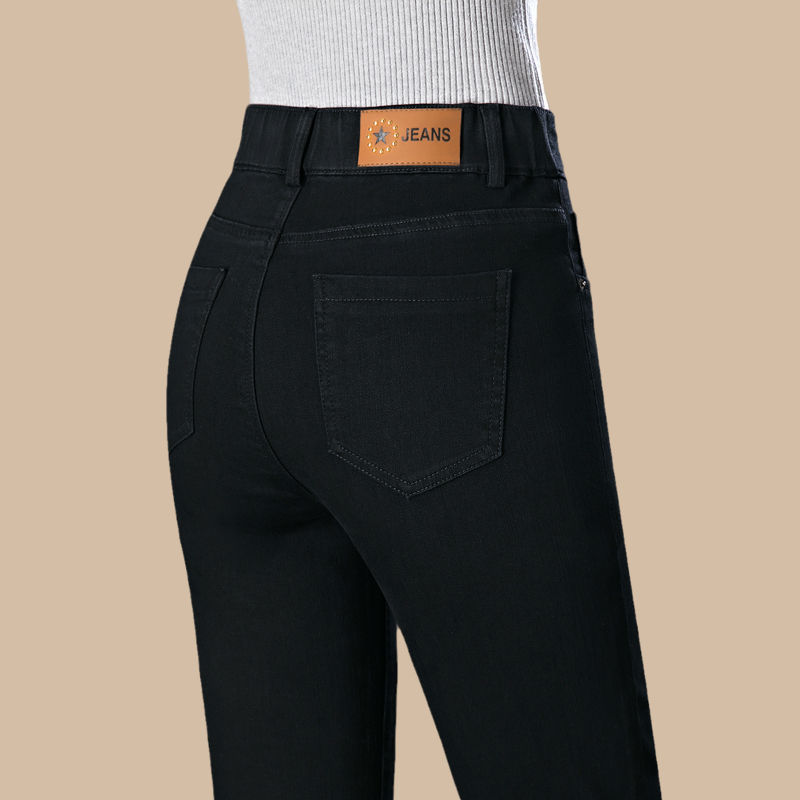 Mom's Black Jeans for Women, Spring and Autumn, High-Waisted, Stretchy, Casual Pants, Plus Size, Loose Straight-Leg Pants, Stylish Cigarette Pants