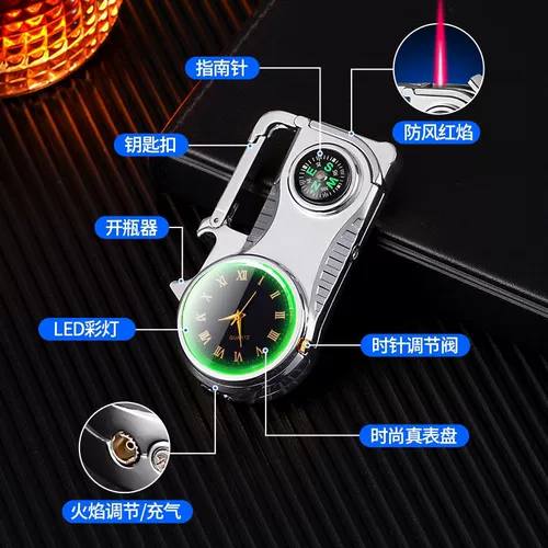 Креативные универсальные неоновые ветрозащитные часы, металлическая зажигалка, брелок