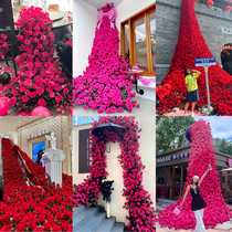 Rose waterfall simulated flower wall Internet celebrity shopping mall square flower sea large bouquet check-in display window wedding decoration
