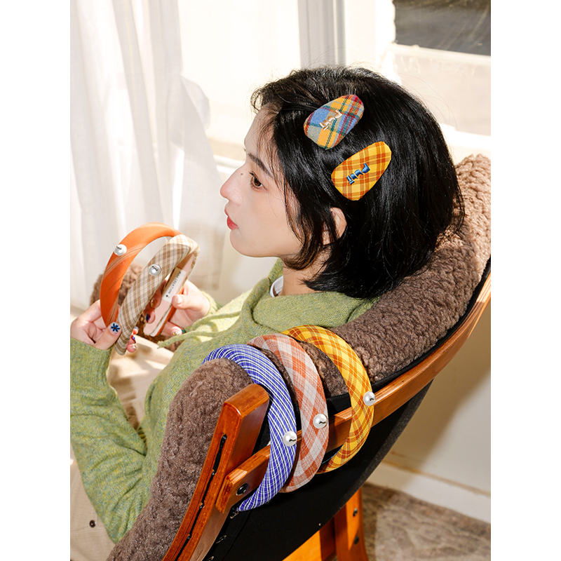 [Same Style as Sun Qian and Wang Yinglu] Puui Original Hair Accessory Retro French-Style Hairband Hairpin Plaid Headband High Crown Headband
