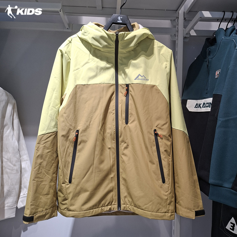 Jordan Children's Boys' Fleece-Lined Warm Hooded Woven Windbreaker 2025 Autumn and Winter Two-Piece Loose Jacket Top