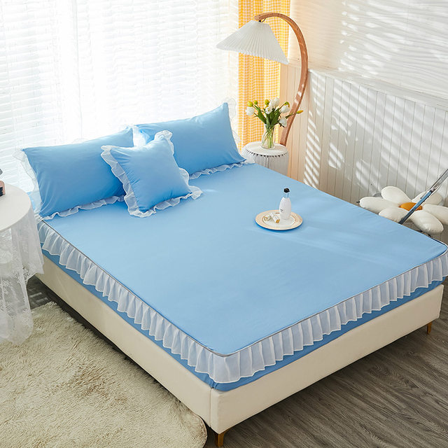 ສີແຂງ gauze lace bed sheets single ice ice silk non-slip fixed bedspread sheet all-inclusive bed students dormitory three-pieces