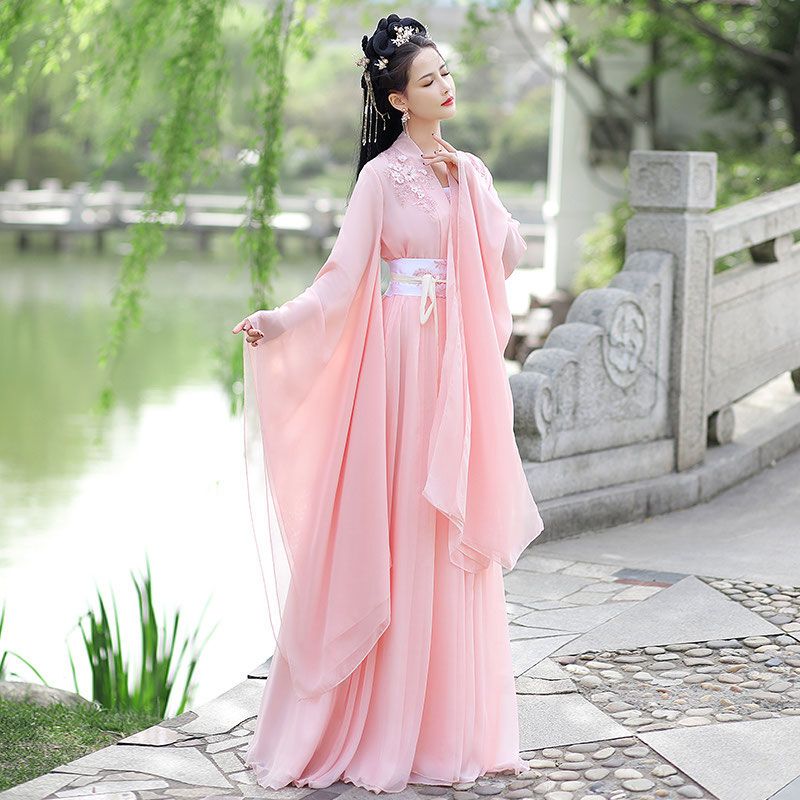 Beautiful Pink Cherry Blossom Hanfu Women's Clothing 2025 New Style Ancient Costume Fairy-Like Ancient Style Large-Sleeved Top Classical Dance Performance Outfit