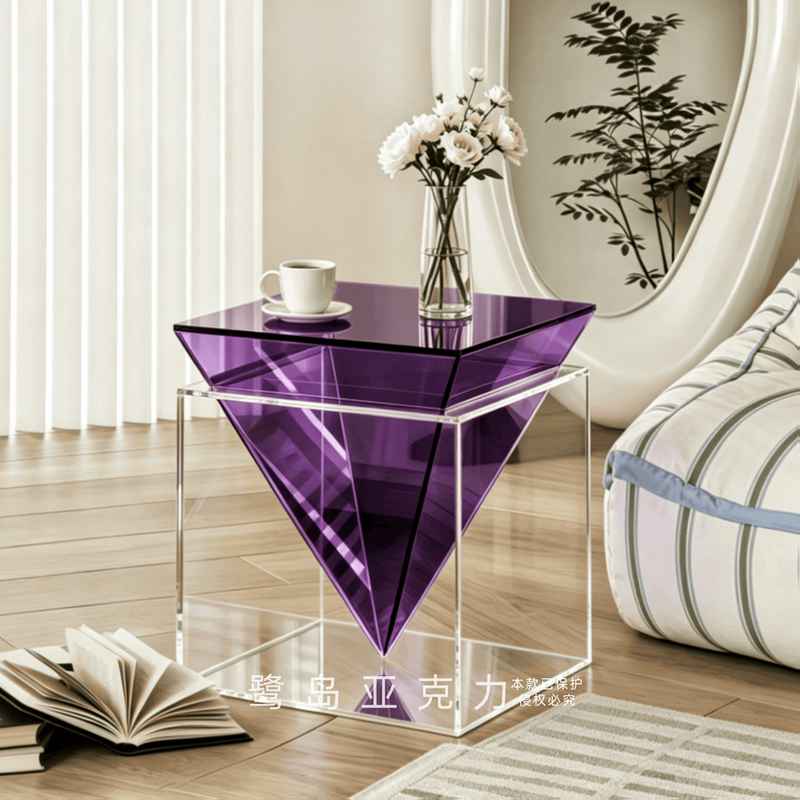 Second-Hand Light Luxury Style Acrylic Geometric Side Table with Creative and High-End Feel, Suitable for Living Room Side Table, Bedroom Nightstand, and Storage Shelf