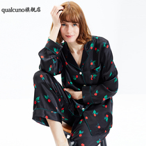 qualcuno silk pajamas women Spring Summer long sleeve trousers silk two-piece set printed mulberry silk home clothing
