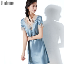 New Real Silk Sleeping Dress Woman Summer Thin style short sleeve pyjamas V collar mulberry silk Sexy pure color Silk Home Residence Dress