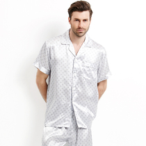qualcuno Silk Pajamas Men Summer Spring Mulberry Silk Print Short Sleeve Pants Set Home Clothes