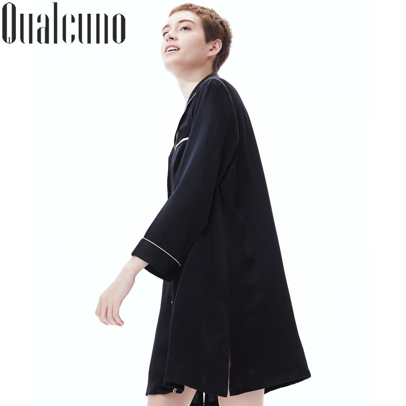 Sexy Real Silk Long Sleeve Sleeping Dress Women's Summer Youth Shirt Style Pajamas Sauna Silk Heavy family clothes can be worn out