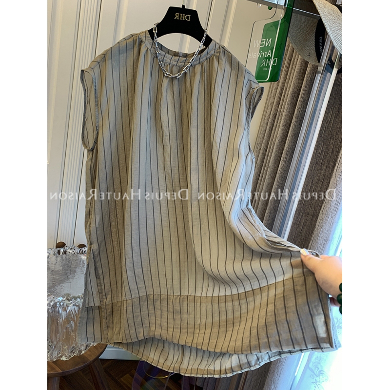Plus Size 150kg European Style Loose Fit High-End Elegant Vertical Striped Sleeveless Shirt Top for Women 2 Plus Size 150kg European Style Loose Fit High-End Elegant Vertical Striped Sleeveless Shirt Top for Women 2