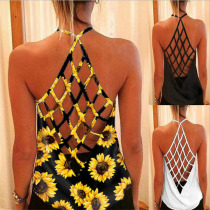 Summer Women Tank Camis Sunflower Lace Splicing Racerback