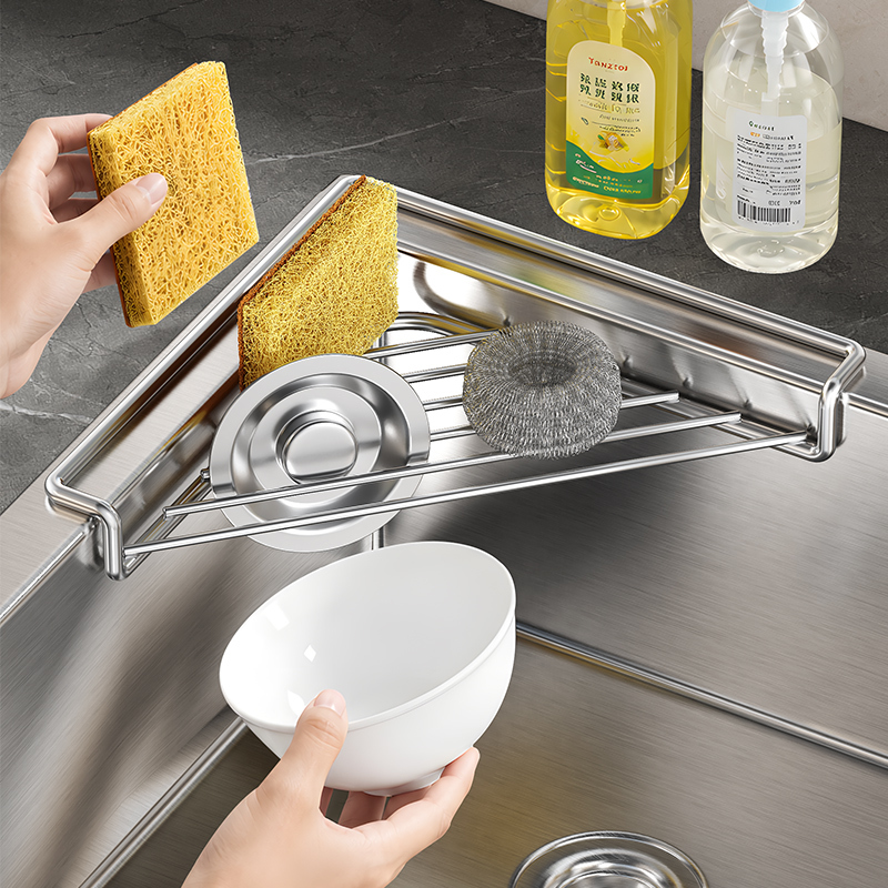 Stainless Steel Sink Drain Rack Kitchen Triangular Organizer Rack Faucet Sink Dishwashing Vegetable and Fruit Storage Rack Stainless Steel Sink Drain Rack Kitchen Triangular Organizer Rack Faucet Sink Dishwashing Vegetable and Fruit Storage Rack