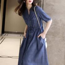 Denim dress 2023 new summer mid-length high-end fashion retro temperament Hong Kong style light luxury skirt