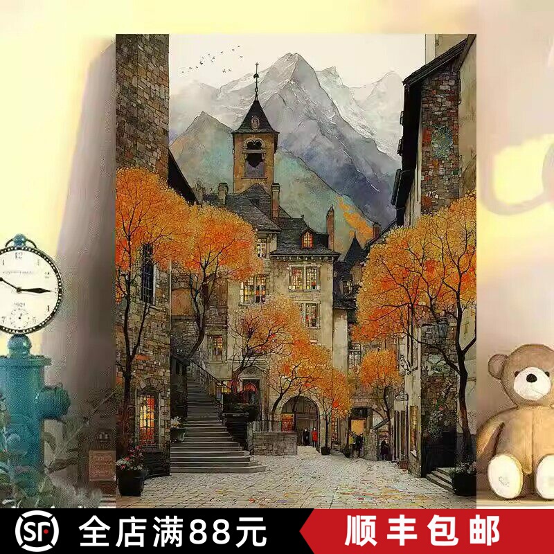 Autumn Old Alley Decorative Painting Finished Product, Imitation Oil Painting, Beautiful Scenery, Healing Atmosphere, Retro Bedroom and Living Room Hanging Painting Autumn Old Alley Decorative Painting Finished Product, Imitation Oil Painting, Beautiful Scenery, Healing Atmosphere, Retro Bedroom and Living Room Hanging Painting