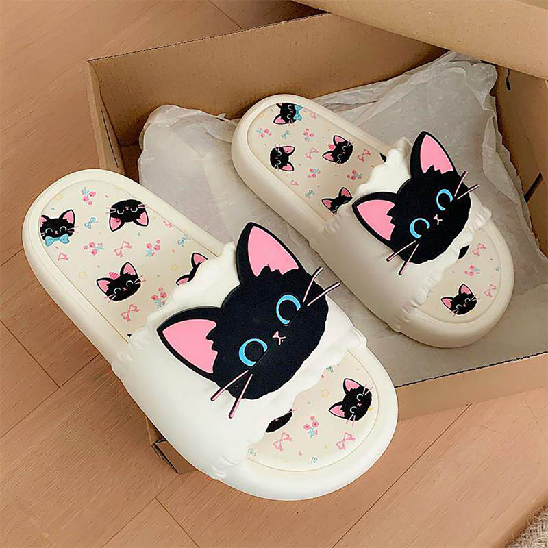 Cute and Cool Little Black Cat Summer Slippers for Women, Suitable for Student Dormitories, Indoor and Outdoor Wear, with Soft Soles and Non-Slip Design Cute and Cool Little Black Cat Summer Slippers for Women, Suitable for Student Dormitories, Indoor and Outdoor Wear, with Soft Soles and Non-Slip Design