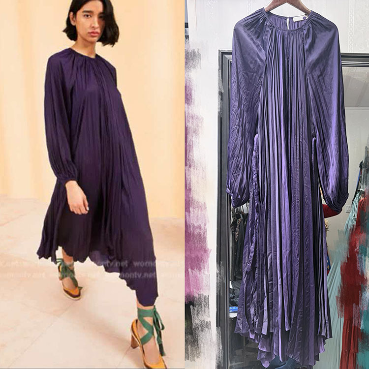 American Luxury Brand Uj Original Pleated Loose Elegant Long-Sleeved Dress for Spring and Summer