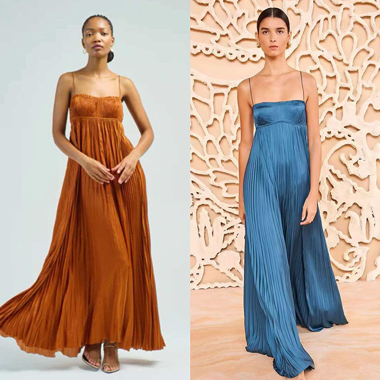 American Luxury Brand Uj Original Pleated Elegant Long Slip Dress with a Large Hem