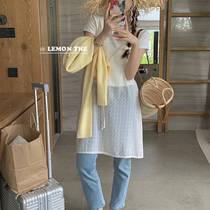 THE Lemon lemon green tea new style new niche design layered sweet suspender jacquard dress spring