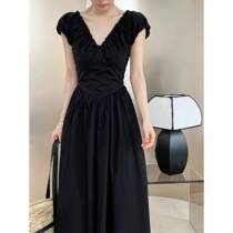 Luxi French style waistless backless V-neck dress womens ladylike temperament high-end sleeveless pleated long skirt 9979