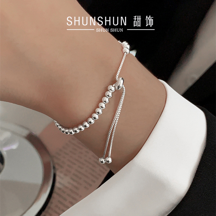 Adjustable Pull-Out Sterling Silver Bracelet for Women, Light Luxury Niche Exquisite Beaded Fortune Bead Friendship Bracelet Jewelry Adjustable Pull-Out Sterling Silver Bracelet for Women, Light Luxury Niche Exquisite Beaded Fortune Bead Friendship Bracelet Jewelry
