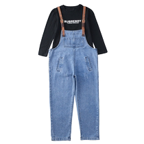 Girls spring denim back with pants suit 2024 new children foreign air CUHK childrens spring and autumn clothing trendy clothes