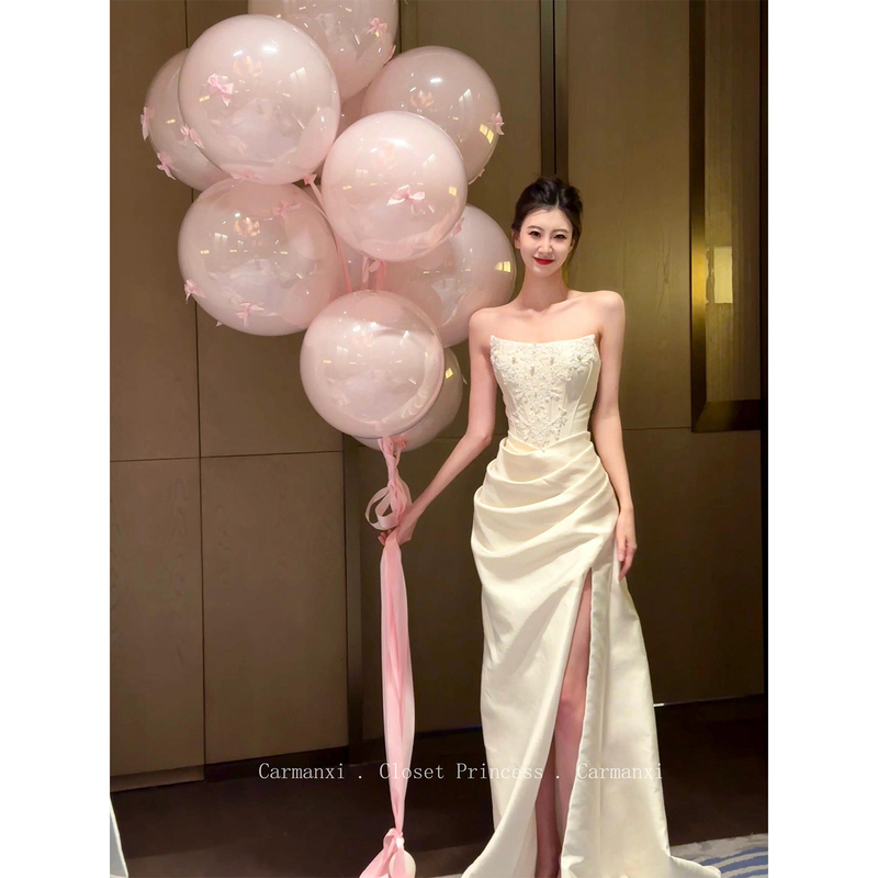 White Strapless Dress, High-End Light Luxury, Socialite Style, Birthday Dress, Coming-Of-Age Ceremony, French-Style Bodycon Dress, Light Wedding Dress