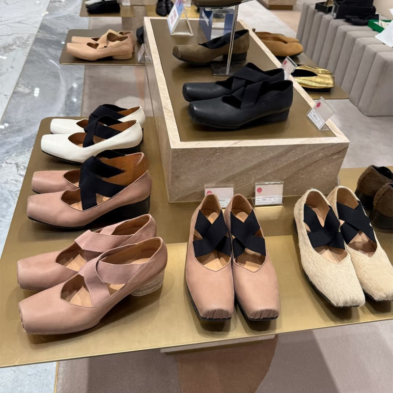 Fcld Uma W Ballet Shoes Flat Women's Shoes Cross Strap Chunky High Heel Mary Jane Shoes A2025-001