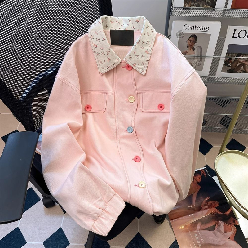 Plus-Size Women's Extra-Large Size 150kg American High Street Sweet Style Floral Jacket for Women, Loose Fit Dopamine Coat for Spring and Autumn