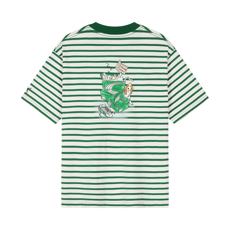 Mondaysleepingclub&Puma Collaboration Series "Lazy Time" Illustration Printed Striped Short-Sleeved T-Shirt Mondaysleepingclub&Puma Collaboration Series "Lazy Time" Illustration Printed Striped Short-Sleeved T-Shirt