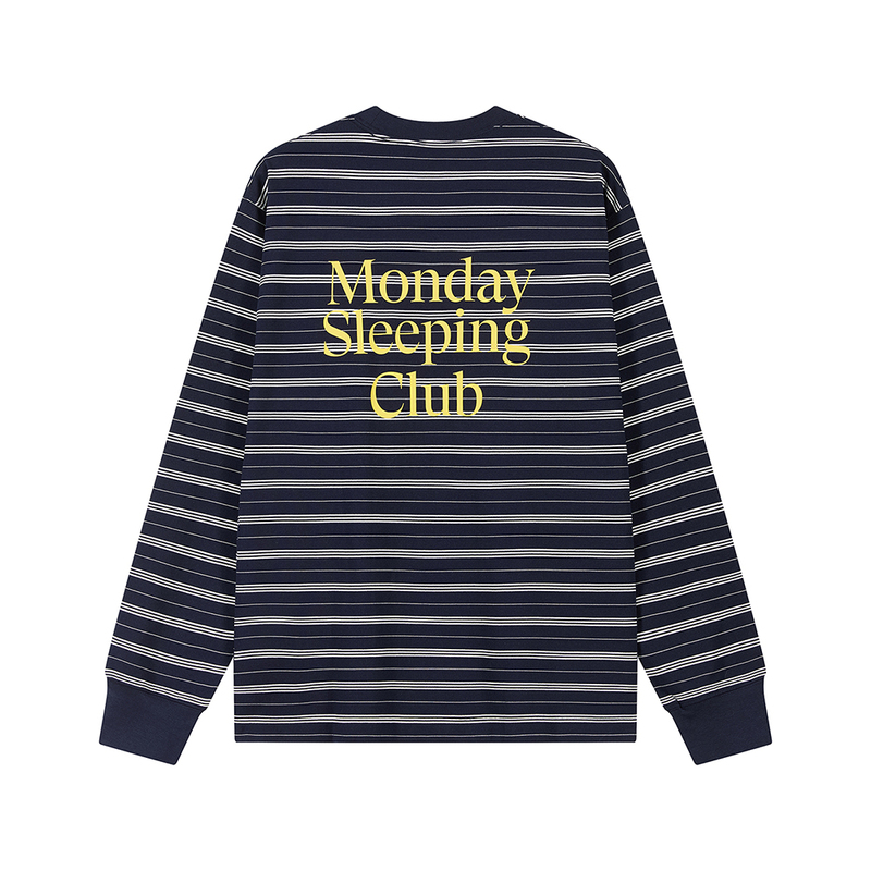 Mondaysleepingclub Standard Font Print Pocket Striped Long-Sleeve T-Shirt Mondaysleepingclub Standard Font Print Pocket Striped Long-Sleeve T-Shirt