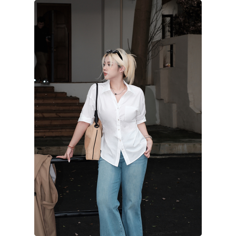 Nuo Mazi [Korean Comic Style] White Shirt for Women, Spring and Autumn, Loose Fit, Niche Design, Long-Sleeved Shirt, Plus Size Top