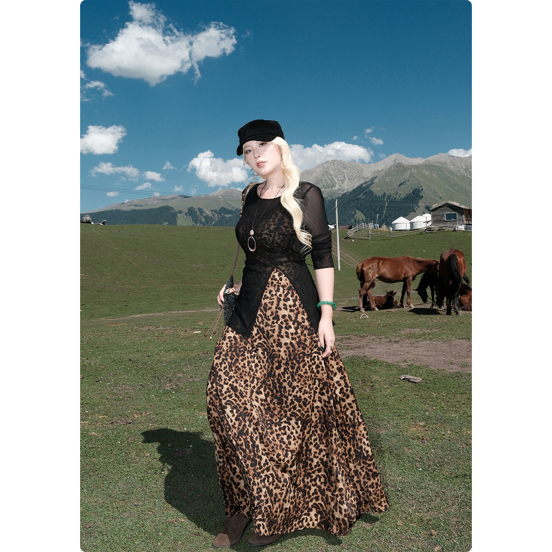 Nuomizi [Leopard Lady] Retro High-End Dress, New Slimming Leopard Print Dress for Spring and Autumn