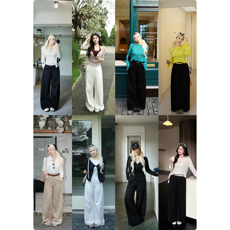 Nuomizi [Gratitude Pants] Washed Cotton High-Waisted Casual Pants for Women, Spring and Autumn Straight-Leg Pants, Loose and Slimming Wide-Leg Pants