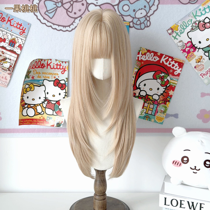 [Puff Platinum] Lolita Wig for Women, Cream Gold High-End Wig, Natural and Sweet Long Straight Hair Full Wig
