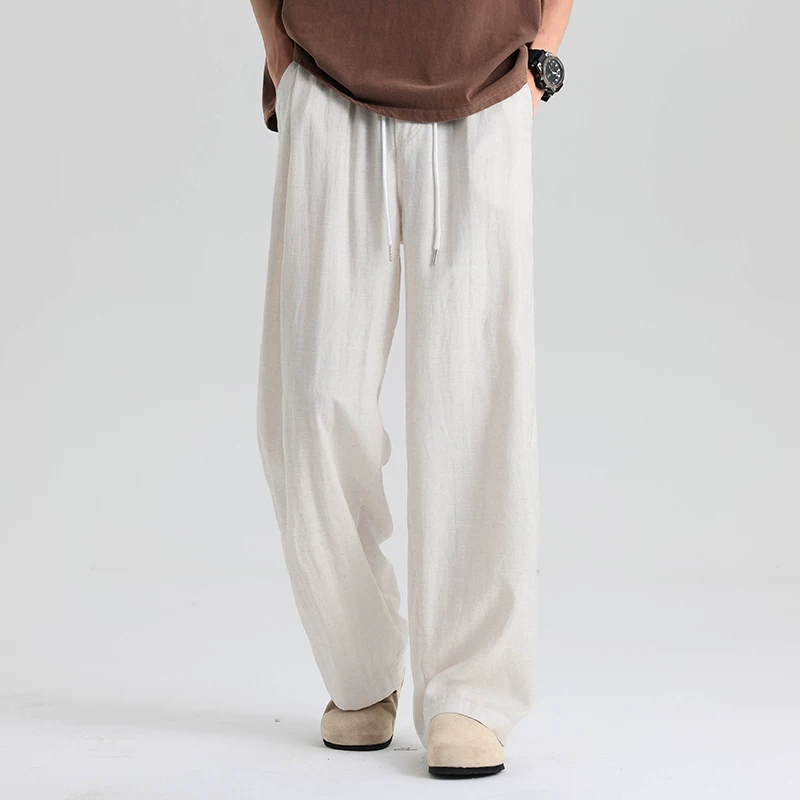 Белые летние тонкие мужские повседневные брюки, Oversize, свободный прямой крой