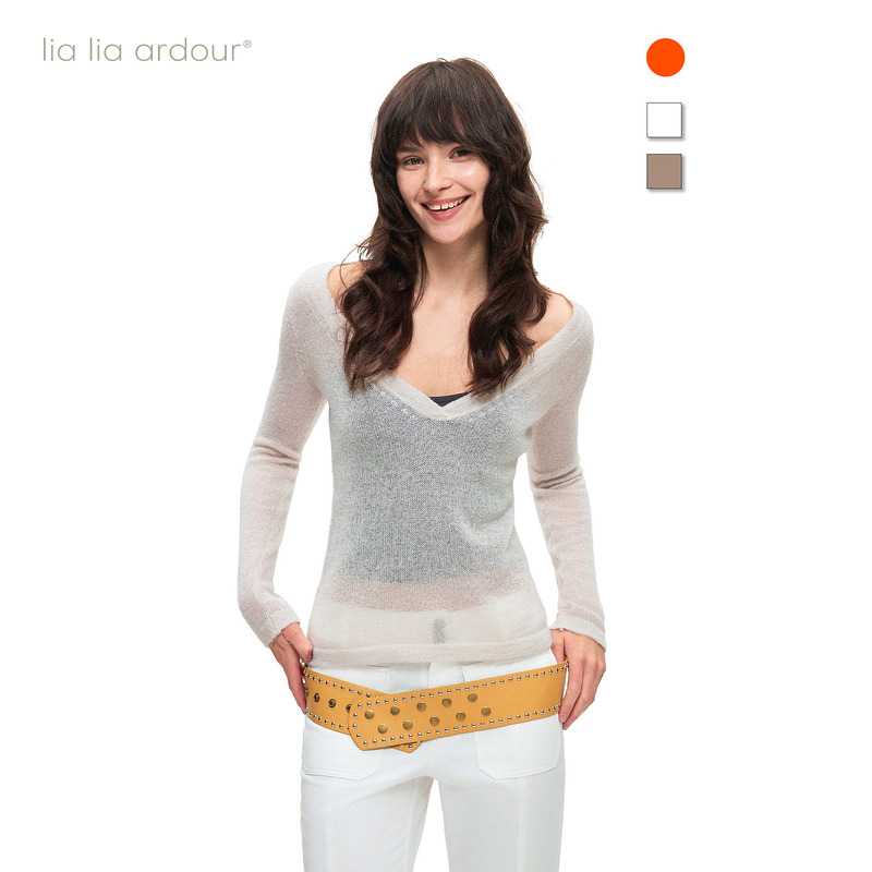 Lialia Two-Way Wear V-Neck Misty Thin Sweater Cover-Up Spring and Summer Mohair Wool Blend Lightweight Knit Sweater