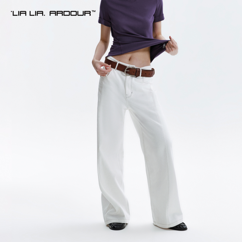 Lialia 【Wu Yingxiang's Style】201L White Denim Mid-Low Waist Straight-Leg Jeans Versatile Casual Wide-Leg Pants