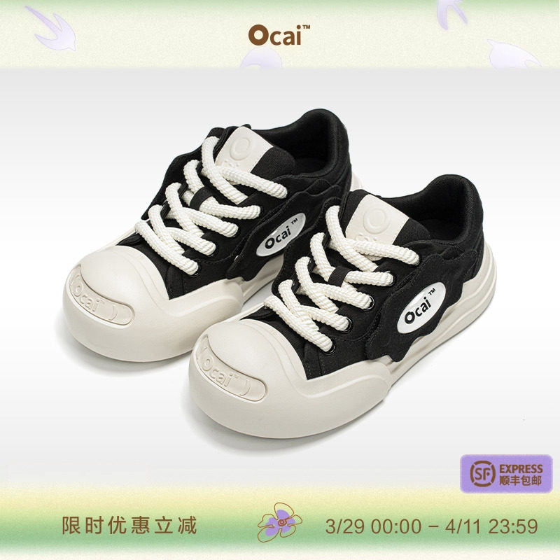 Ocai smile, открытая улыбка, черная парусиновая обувь на толстой подошве, увеличенная нишевая национальная модная обувь, пара повседневных туфель с большой головкой Изображение 1