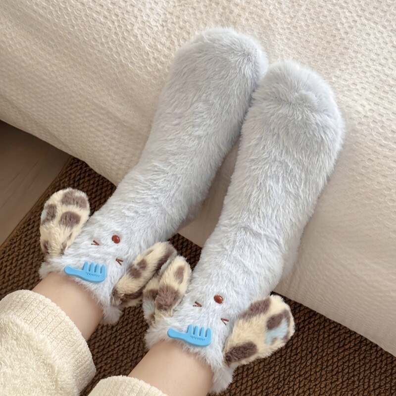 Autumn and Winter Mink Velvet Floor Socks for Women, Thickened and Fleece-Lined Home Sleep Socks, Maternity Socks, Cute Plush Non-Slip Warm Socks