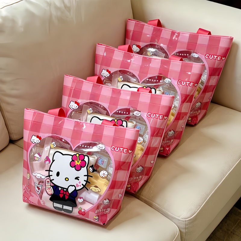 Cute Cat Handbag, New Large-Capacity Cartoon Print Shoulder Shopping Bag, High-Value Sports Toiletry Bag