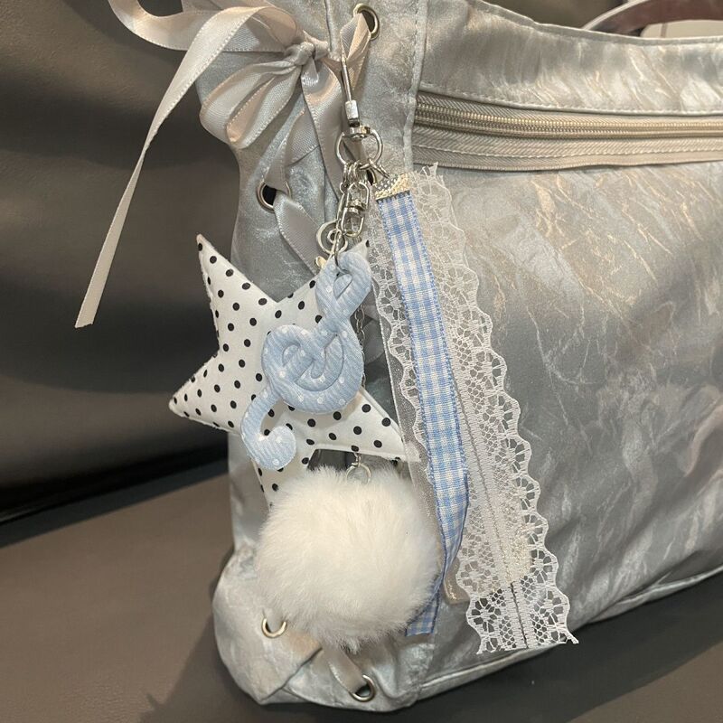 ins Korean Style Polka Dot Five-Pointed Star Silver Musical Note Pendant Simple Bow Vintage Bag Charm Keychain