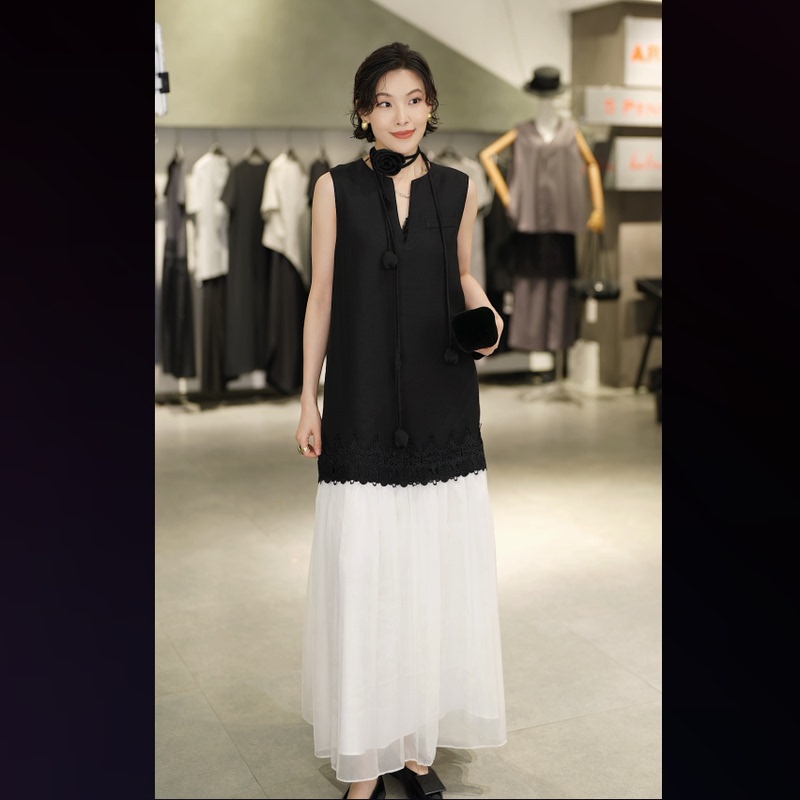 【Xiwen Premium】6S0422164L Sleeveless Black and White Patchwork Dress 【Xiwen Premium】6S0422164L Sleeveless Black and White Patchwork Dress
