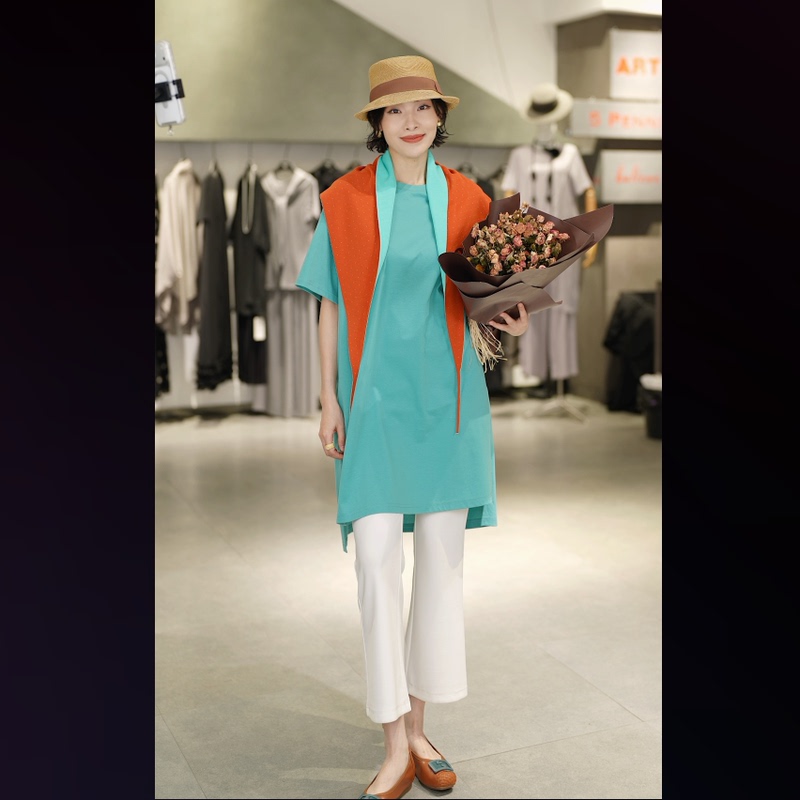 【Xiwen Premium Selection】6S0317132 Casual Long T-Shirt Dress with Slit Hem 【Xiwen Premium Selection】6S0317132 Casual Long T-Shirt Dress with Slit Hem