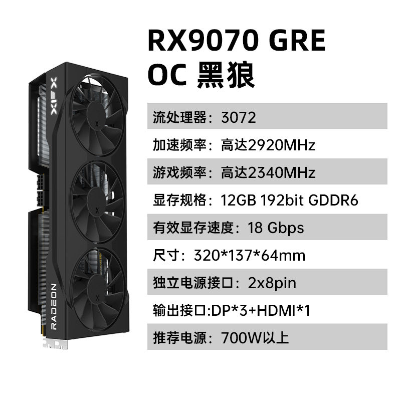 Видеокарта XFX Radeon RX 9070 GRE OC Black Wolf