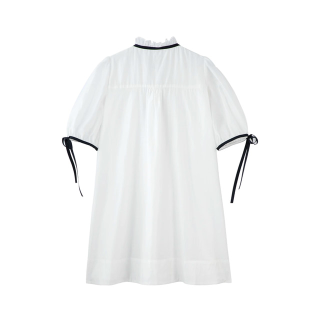 BasicHouse/Baijiahao Pressed Pleated Stand Collar Dress Women's 2024 New Sweet Clear Shirt Skirt