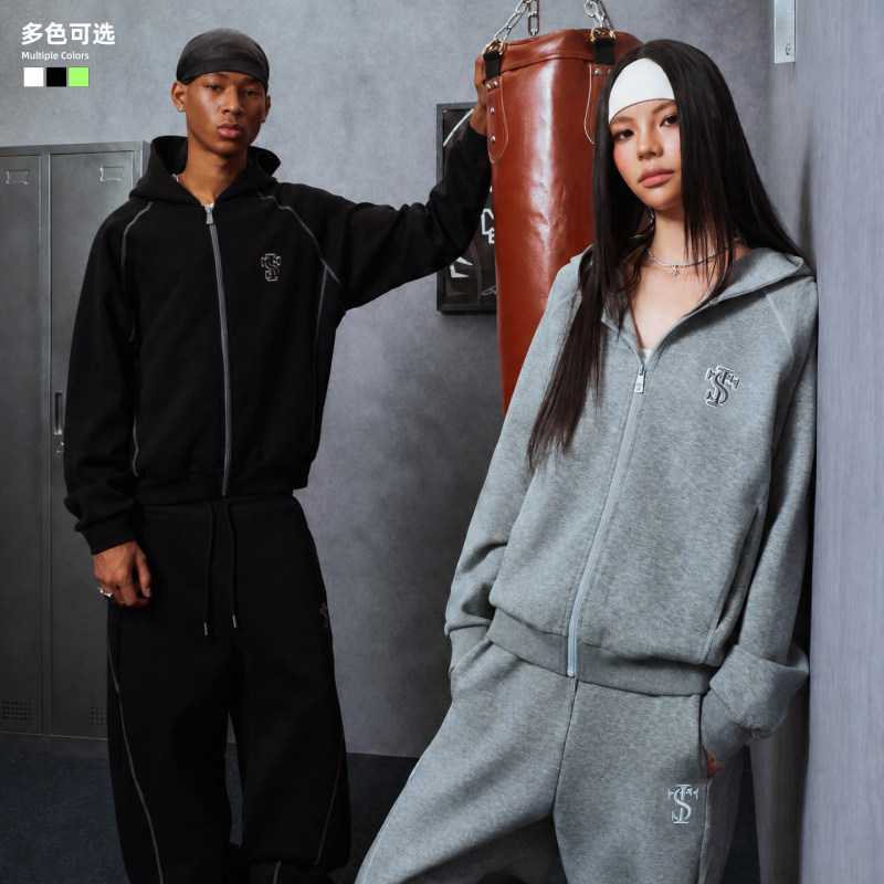 Stk Smalltownkid Air Layer Windbreaker Cardigan Sweatshirt Casual Sports Style Hooded Long-Sleeve Top Trendy