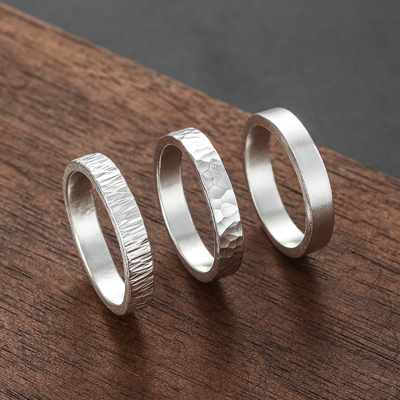 S999 foot silver hand hammer tattooe ring pure silver lovers book a custom Valentine's Day gift for the ring men and women-Taobao