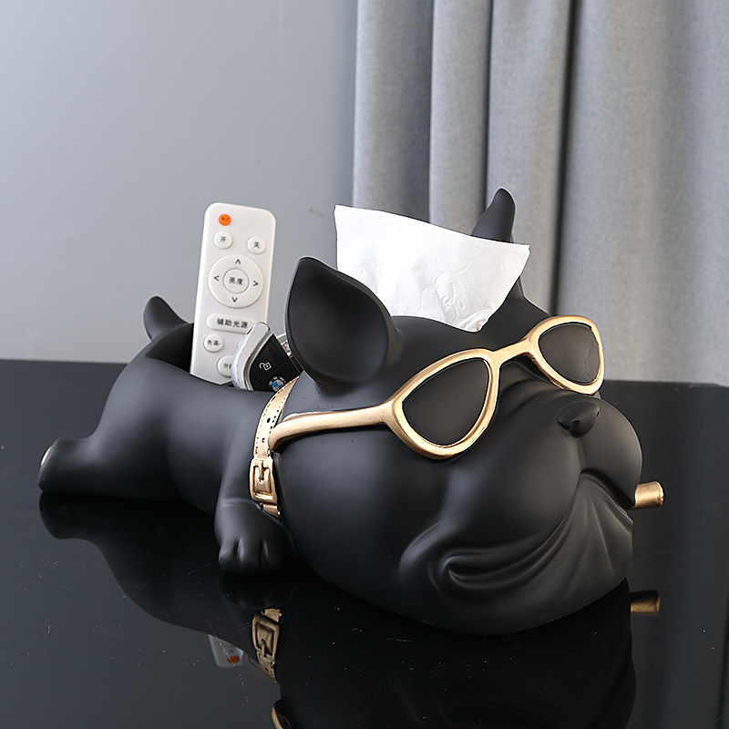 Creative Fa Bulldog Tissue Box Light Extravagant and High-end Pendulum remote Multifunction Containing box Living room Tea Table Crampers-Taobao