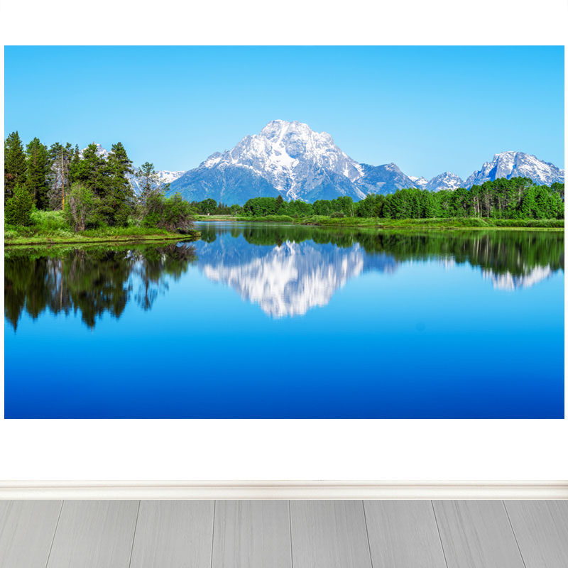 Peaceful Lake Surface, Lake Landscape Painting, Snow-Capped Mountains, High Mountains, Woods, Trees, Living Room, Office Background Wall Poster, Self-Adhesive Painting Peaceful Lake Surface, Lake Landscape Painting, Snow-Capped Mountains, High Mountains, Woods, Trees, Living Room, Office Background Wall Poster, Self-Adhesive Painting
